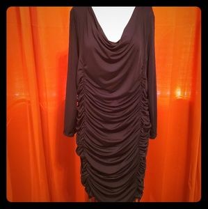 Ruched black cocktail evening dress